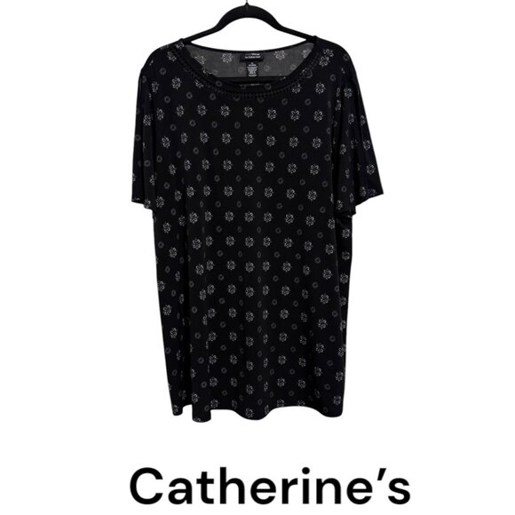 ❤️PRISTINE BLACK SUBTLE PRINT TOP w/NECKLINE & SLEEVE DETAIL   1X      #Z - Picture 2 of 7